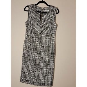 Calvin Klein Sheath Dress Size 10 White Black Sleeveless Zipper Houndstooth